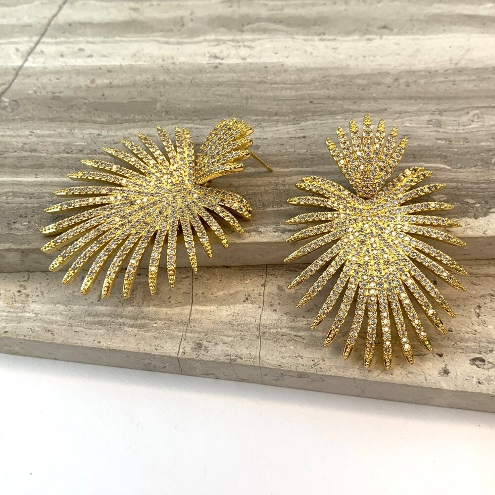 NEW~ Anthropologie SHASHI Pave Sunburst Gold Earrings